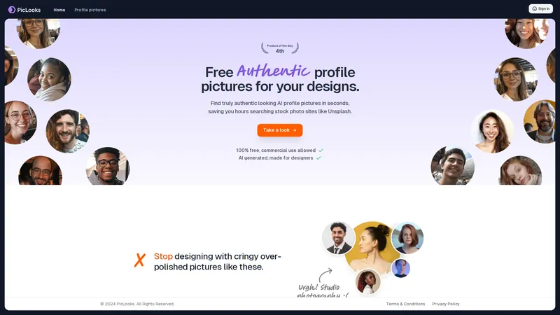 PicLooks - Free AI-generated profile pictures for designers.