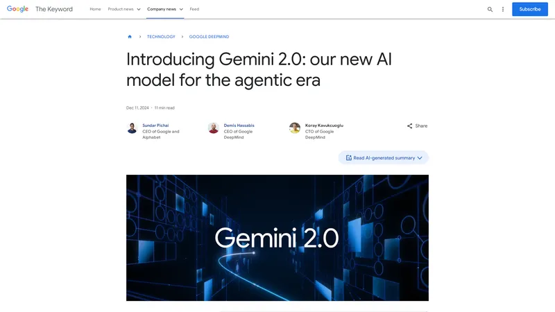 Google Gemini 2.0 | 新一代AI模型，开启智能代理时代