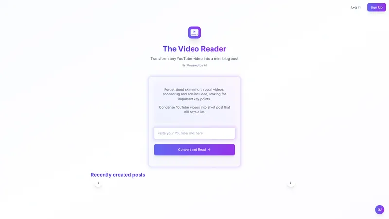 The Video Reader - Transformez les vidéos YouTube en articles de blog en un clin d'œil.