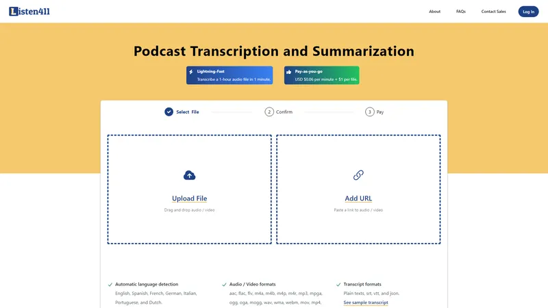 Listen411 - Fast, Affordable Podcast Transcription and Summarization