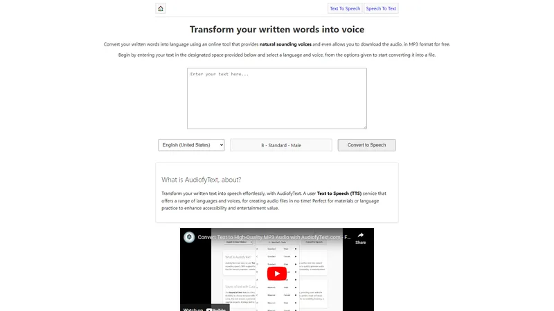 AudiofyText - Transform your written words into voice effortlessly.