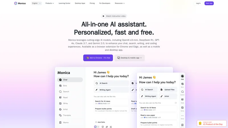 Monica - Personalized, fast, and free AI assistant.