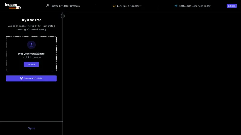 Instant 3D AI - Transform images into stunning 3D models instantly.