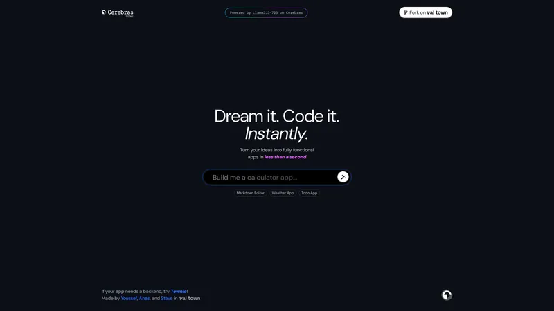 CerebrasCoder - Dream it. Code it. Instantly.