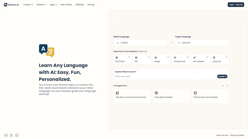 MyLens AI - تعلم أي لغة مع MyLens AI: مجاني، ممتع، ومخصص